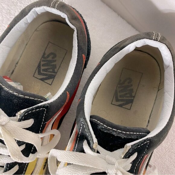 Vans Unisex Old Skool Low Top Lace Up Yellow Red Flame Skate Shoes 10.5 - Picture 3 of 12
